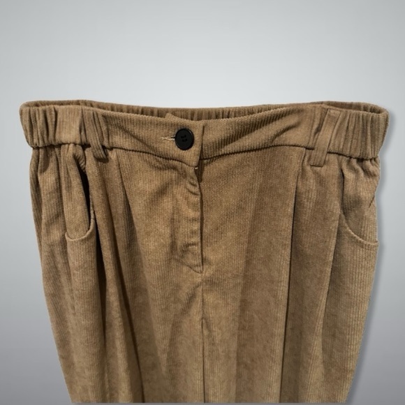 Baggy Trouser Corduroy Pants Elastic Waist Cropped Polyester Brown Women’s US L - Picture 2 of 6